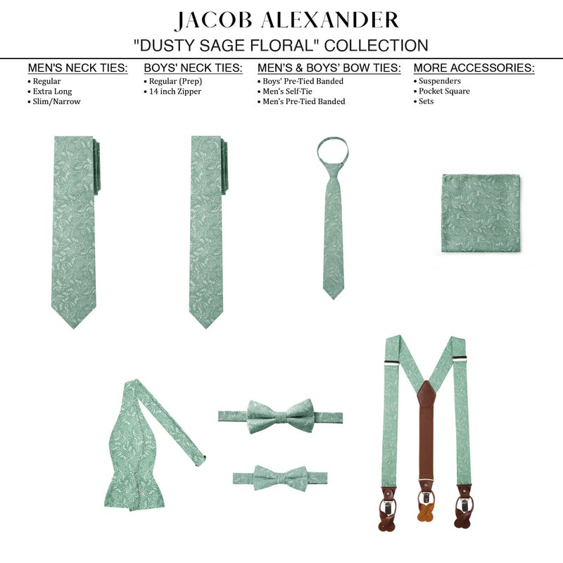 Jacob Alexander Men's Pre-tied Banded Adjustable Floral Bow Tie - Dusty Sage - Image 5